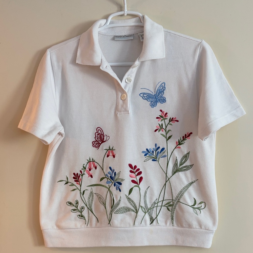 3 for‎ $25! Vintage Draper’s & Damon’s White Polo with Embroidery,petite small